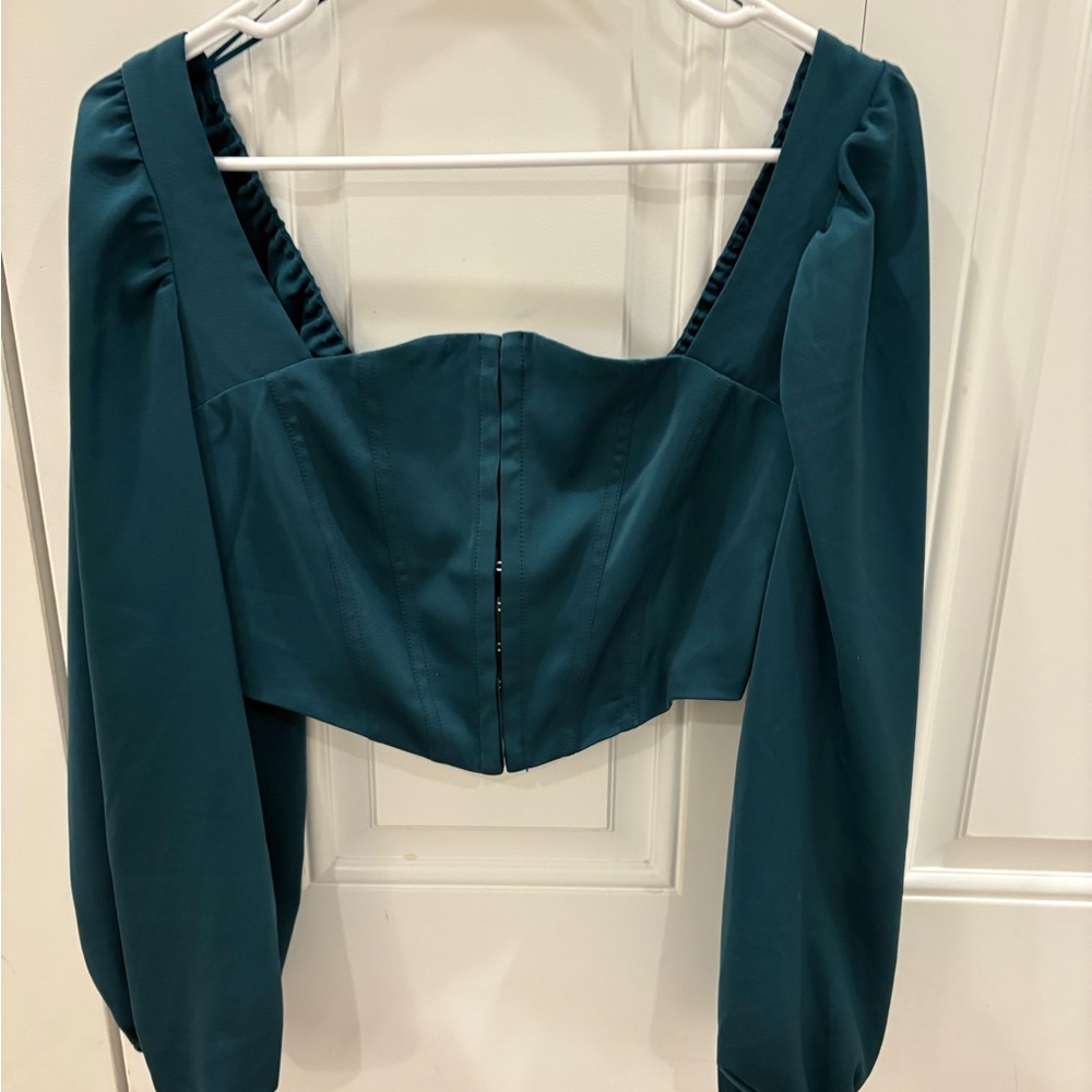Teal Long Sleeve Women's Corset Top